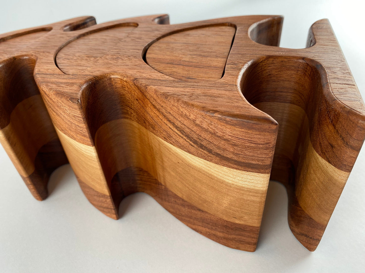 Tree-shaped Keepsake Box - 3 drawers - Jatoba and Cherry woods - Green Flocking inside drawers - bandsaw box