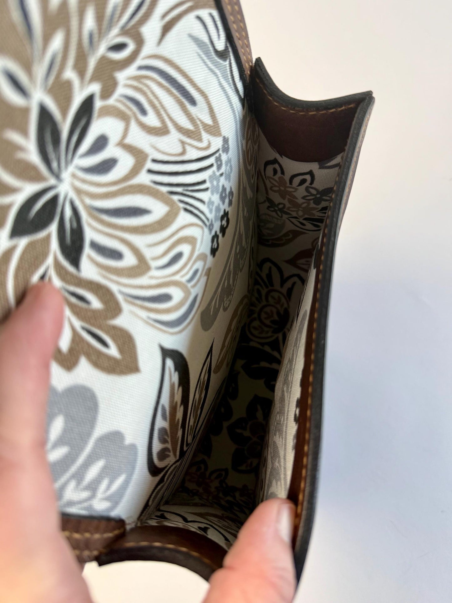 Handmade Leather Horseshoe-style Crossbody Bag with Tan thread - Fully Lined Floral Canvas - Horween leather - Hand-Stitched