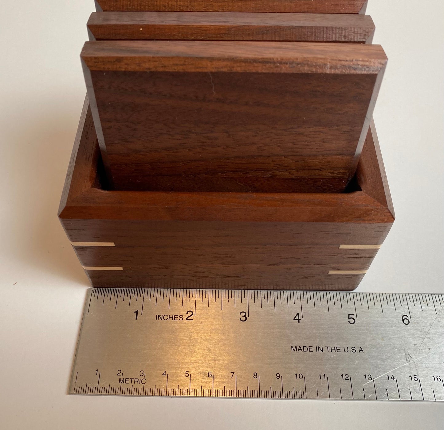 Handmade Walnut Wood Coasters - Set of 4 - with walnut and maple storage box