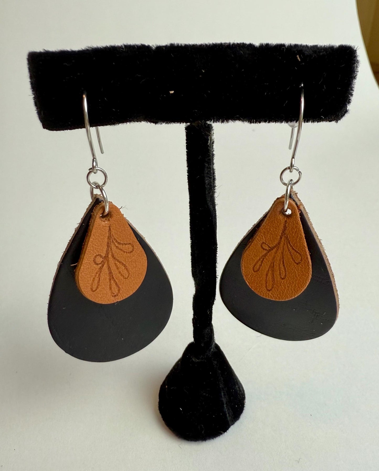 Leather Earrings - Natural Vegetable Tanned leather with Pyrography