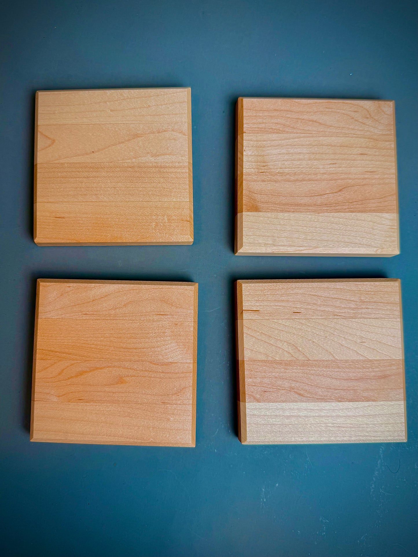 Handmade Maple Wood Coasters - Set of 4 - with maple and walnut storage box