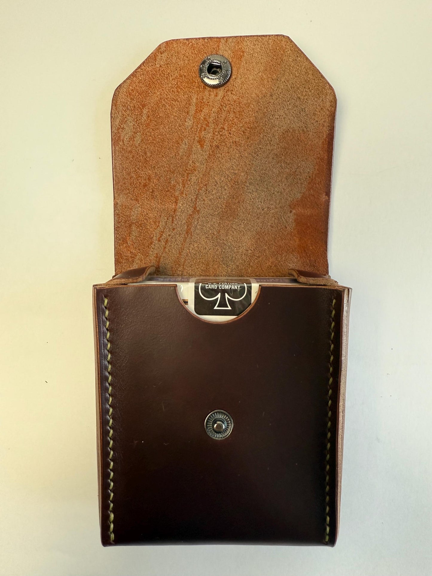 Handmade Leather Playing Card Holder / Case - Hand-Stitched - various colors - includes deck of cards