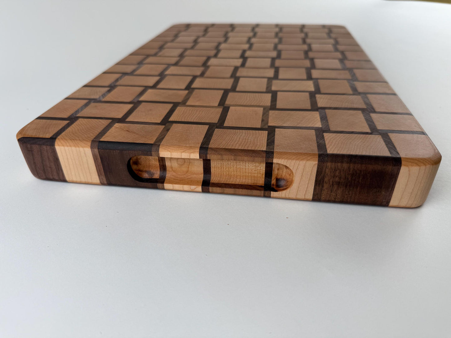 Handmade End-grain Basket-weave Cutting Board, Solid Walnut and Maple, 1.5-inch Thick, Heavy Duty, built-in handles