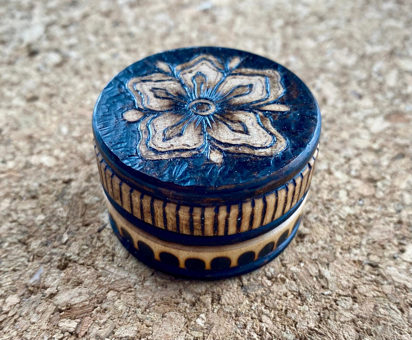 Engagement Ring Box - pyrography (woodburning) floral design - hand drawn
