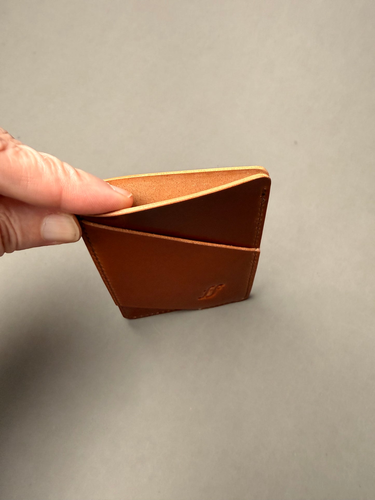 Minimalist Leather Wallet - Diagonal Sleeves, Hand Stitched