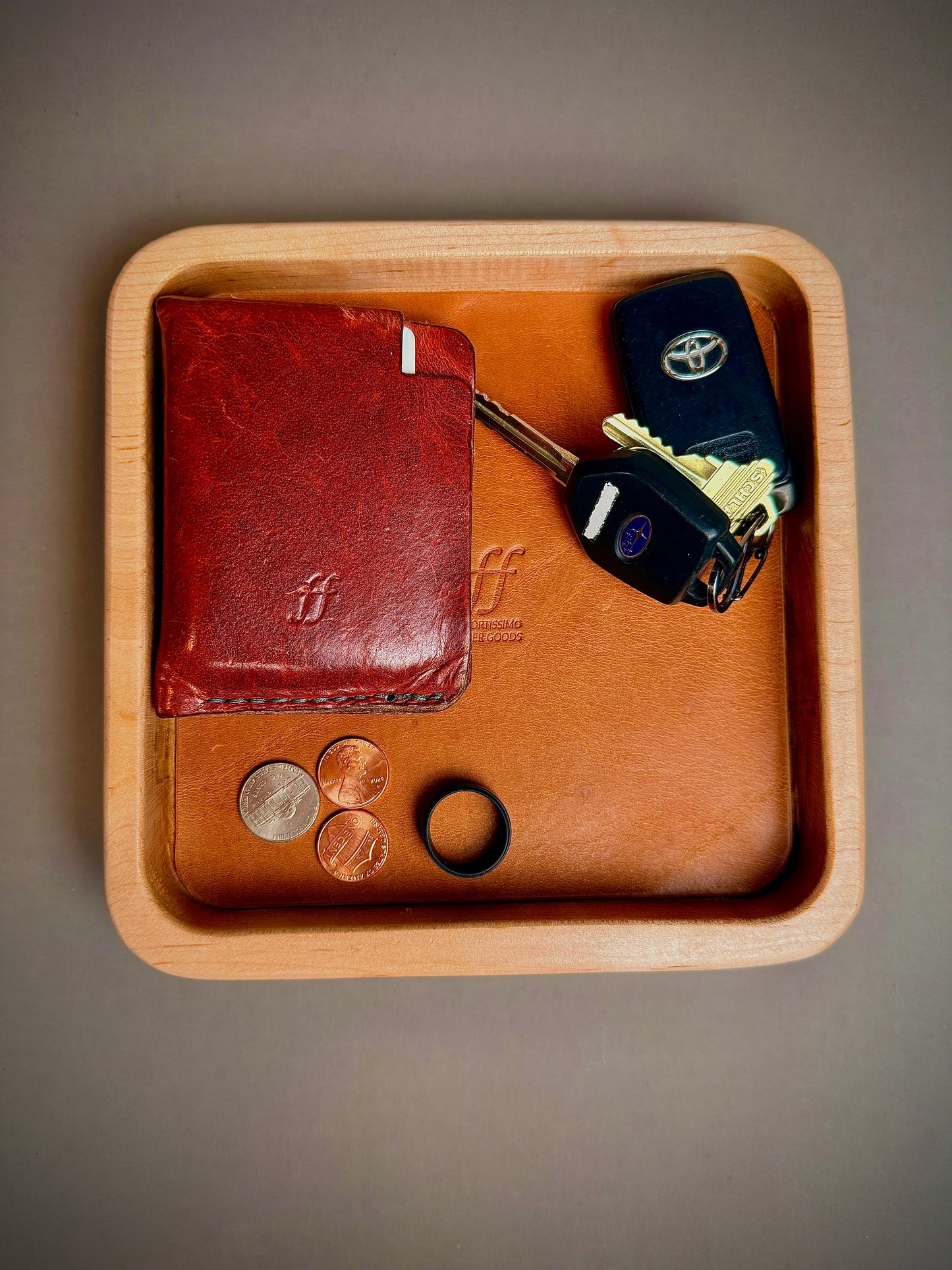 Rustic Valet Tray - wood and leather