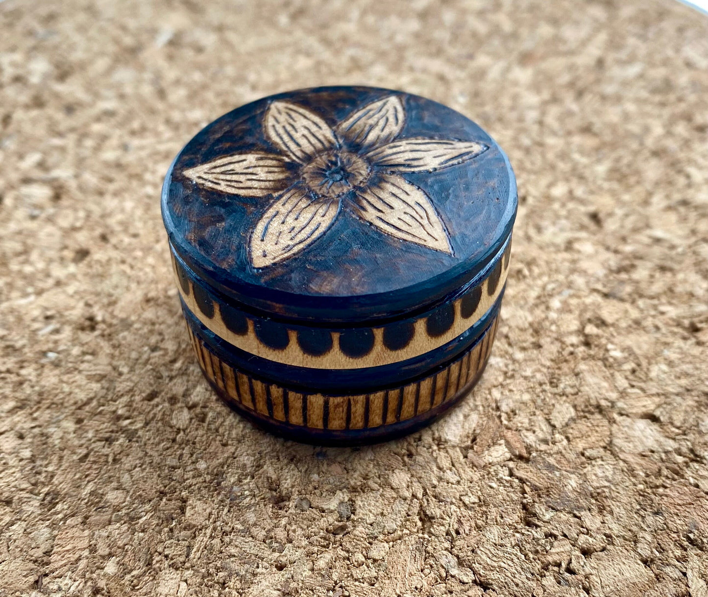 Engagement Ring Box - pyrography (woodburning) floral design - hand drawn