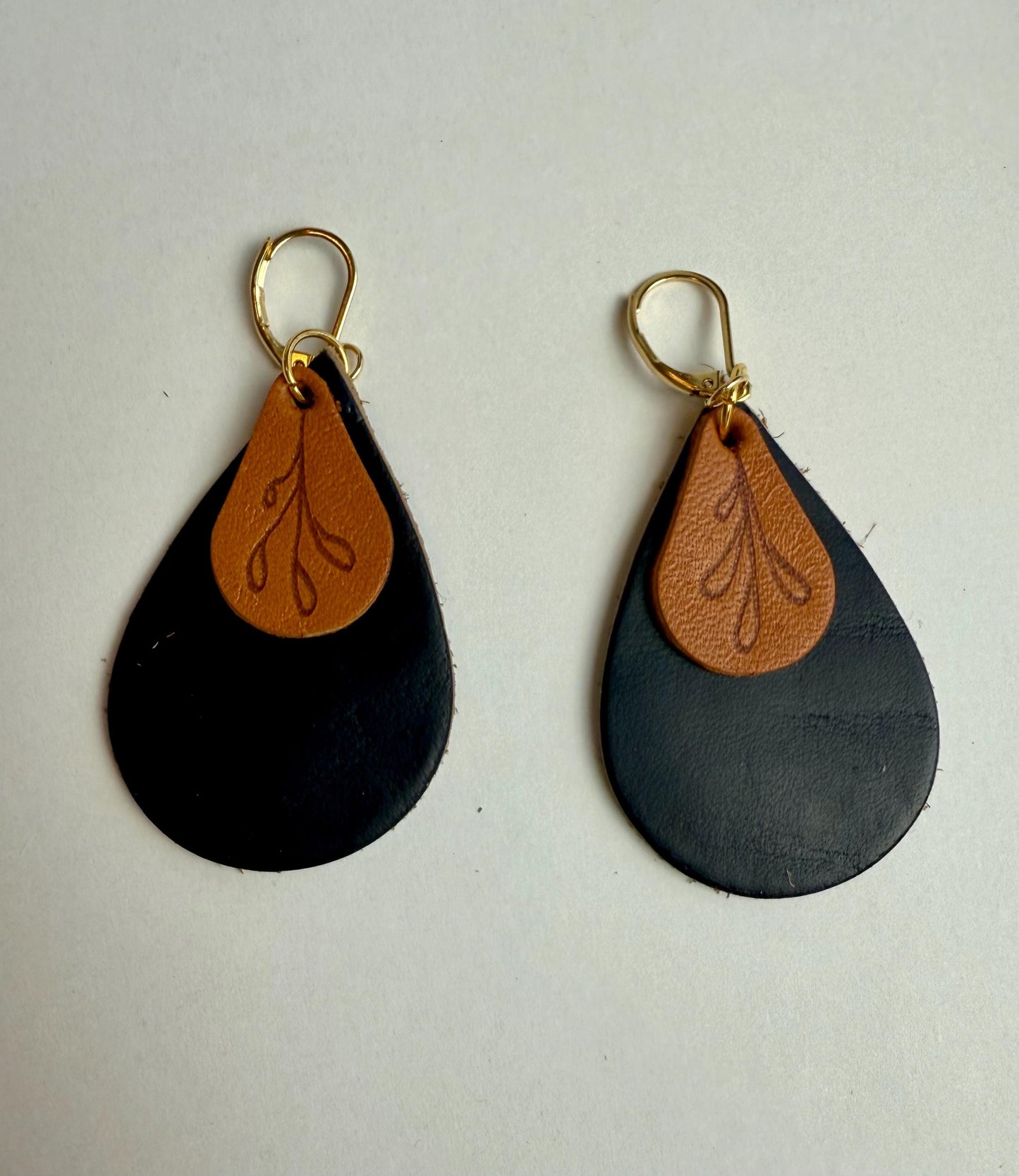 Leather Earrings - Natural Vegetable Tanned leather with Pyrography
