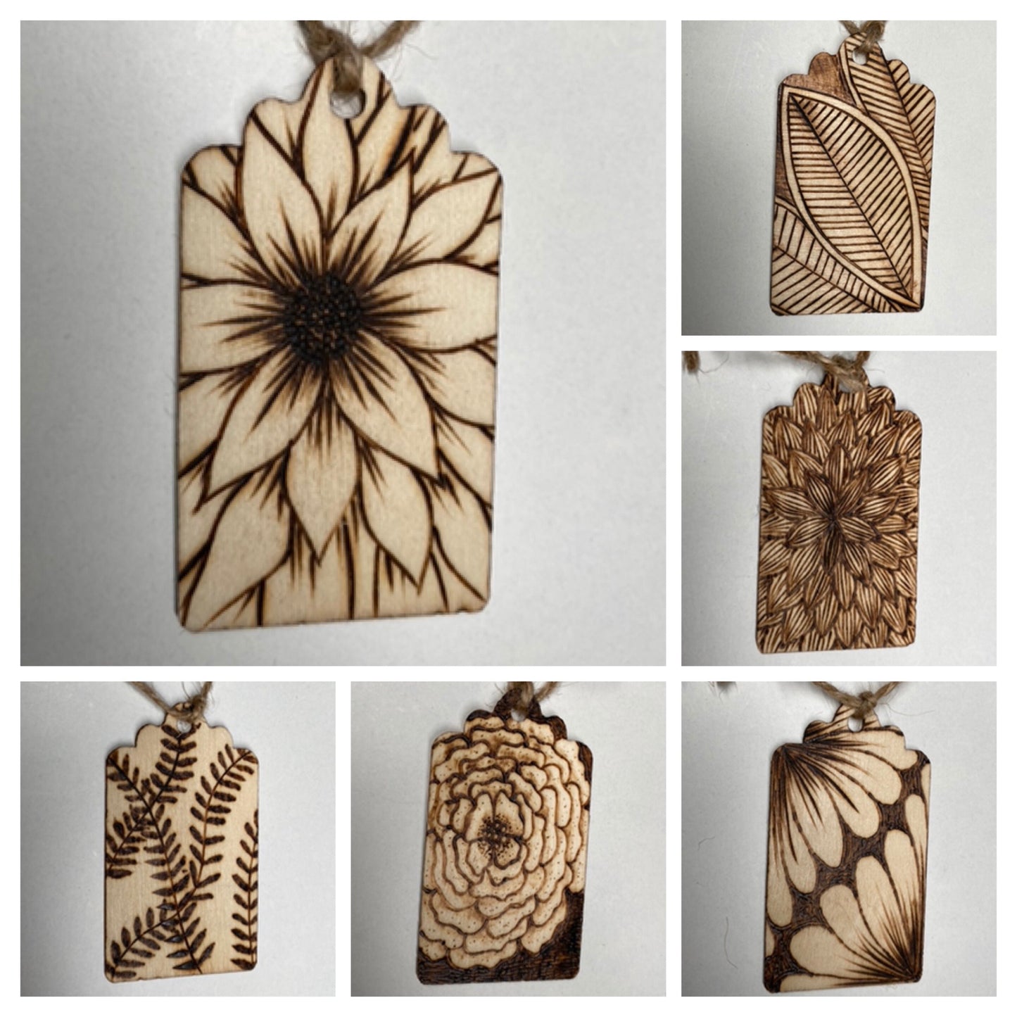 Gift Tags - Woodburned - Drawn by Hand (no lasers!) - set of 6