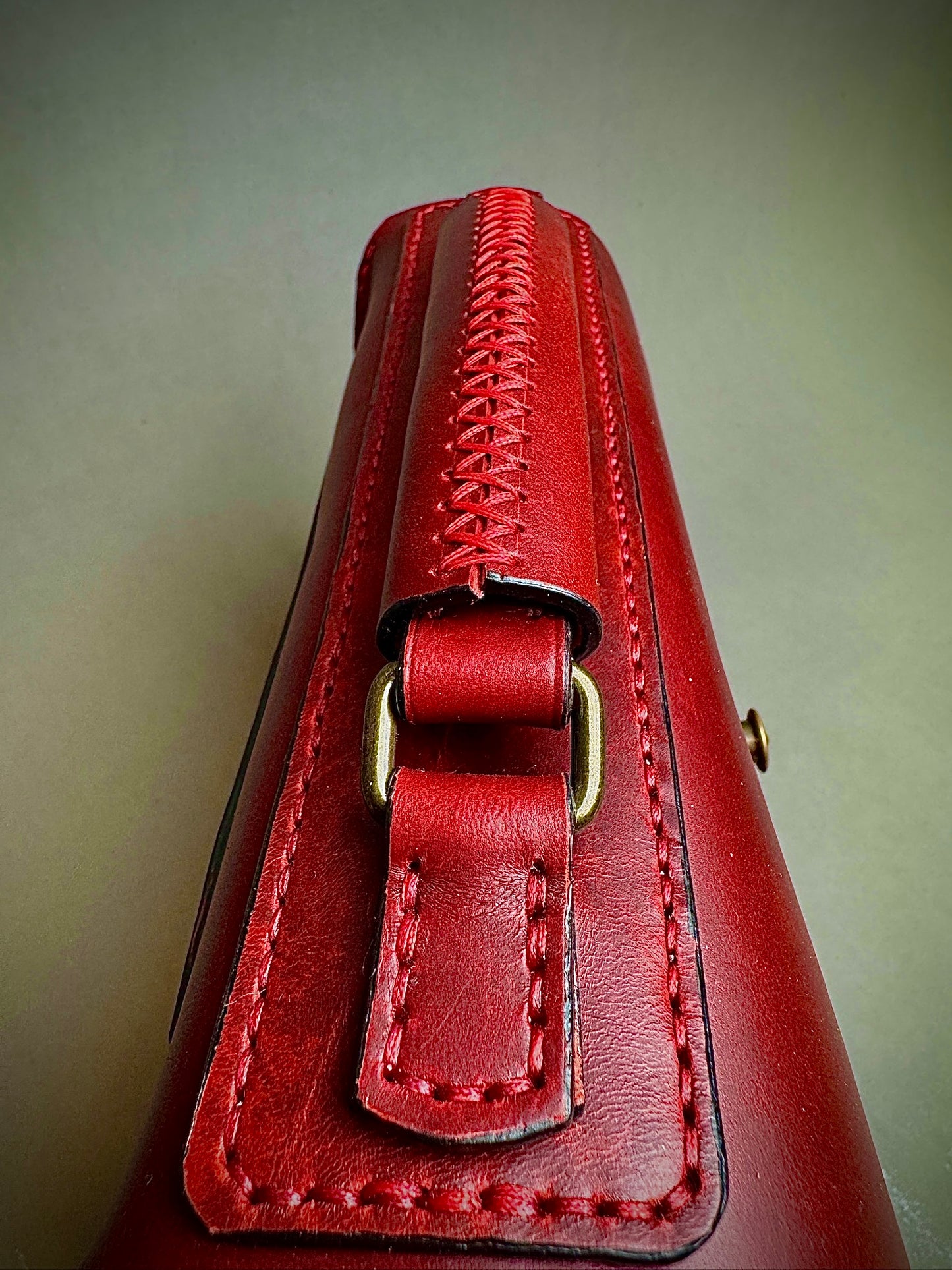 Red Horween Leather crossbody bag with handle