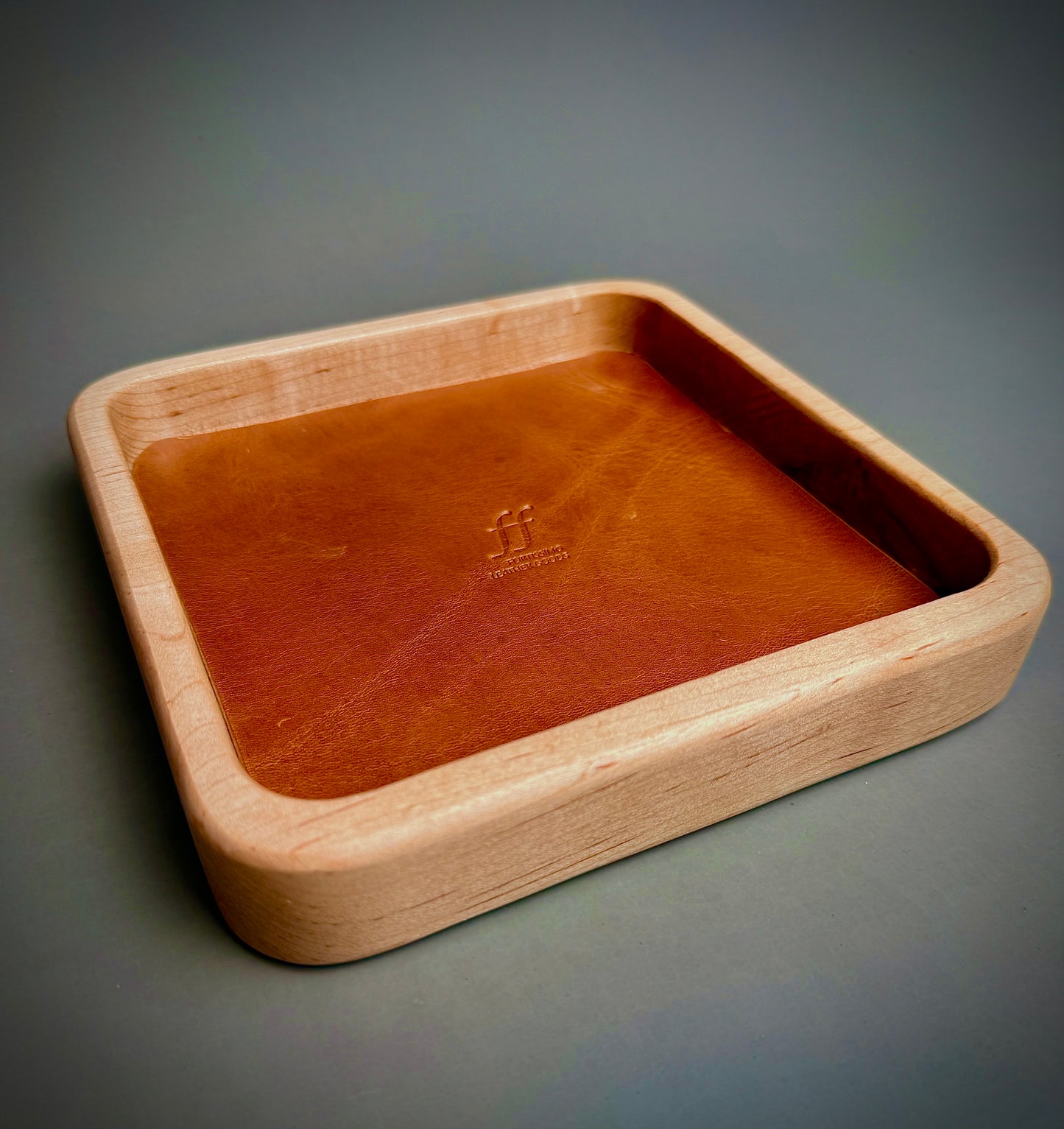Rustic Valet Tray - wood and leather