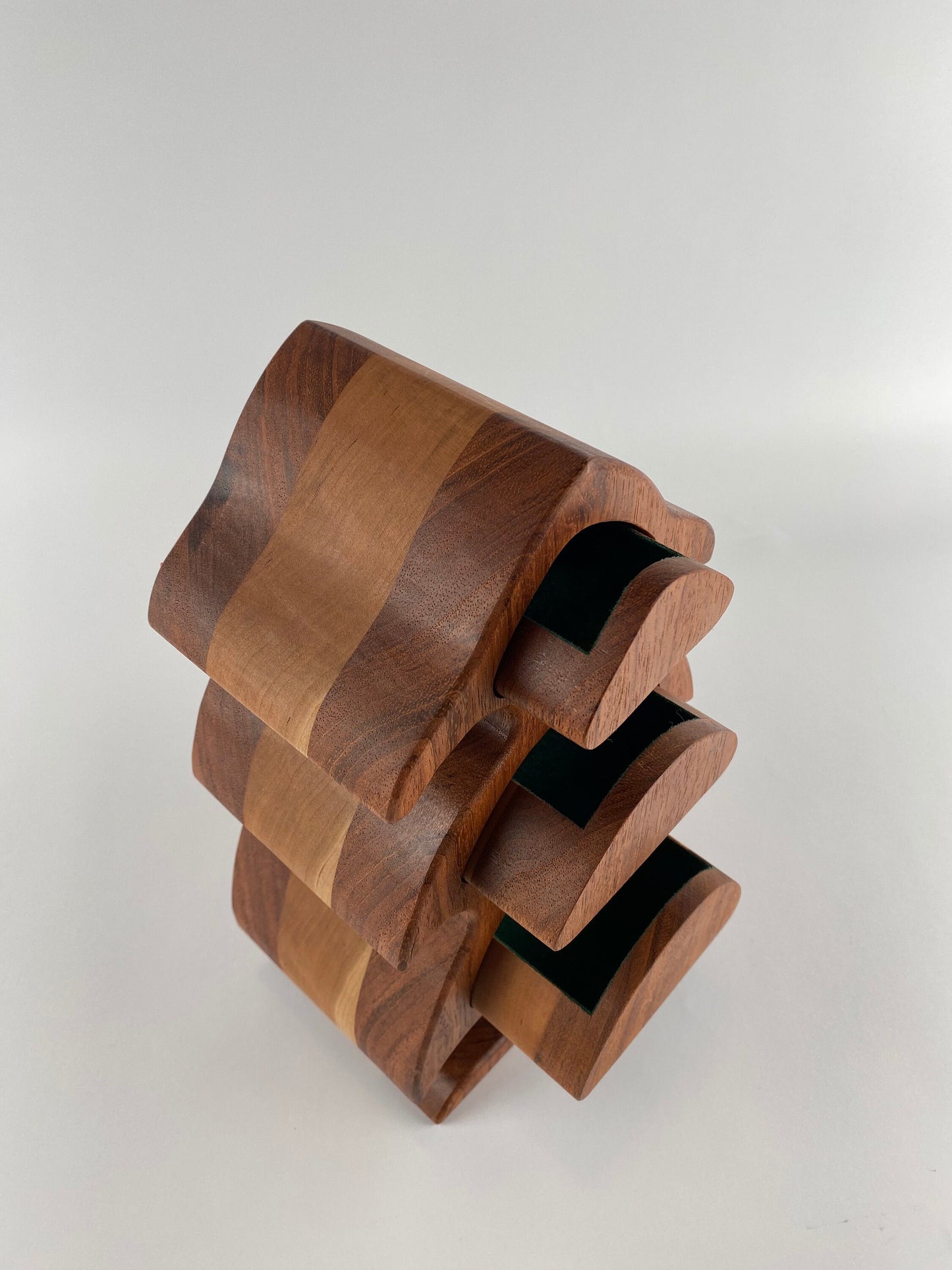 Tree-shaped Keepsake Box - 3 drawers - Jatoba and Cherry woods - Green Flocking inside drawers - bandsaw box