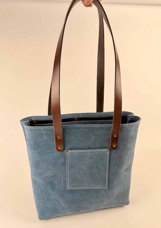 Handmade Blue Leather Tote Bag / Purse (prototype)