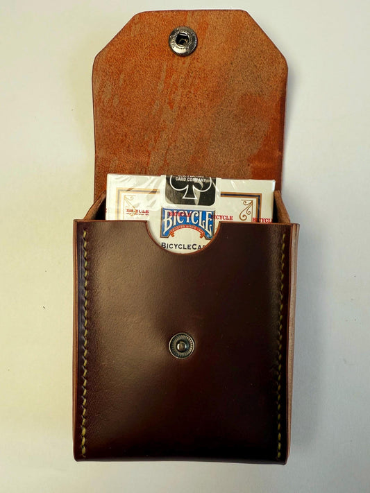 Handmade Leather Playing Card Holder / Case - Hand-Stitched - various colors - includes deck of cards