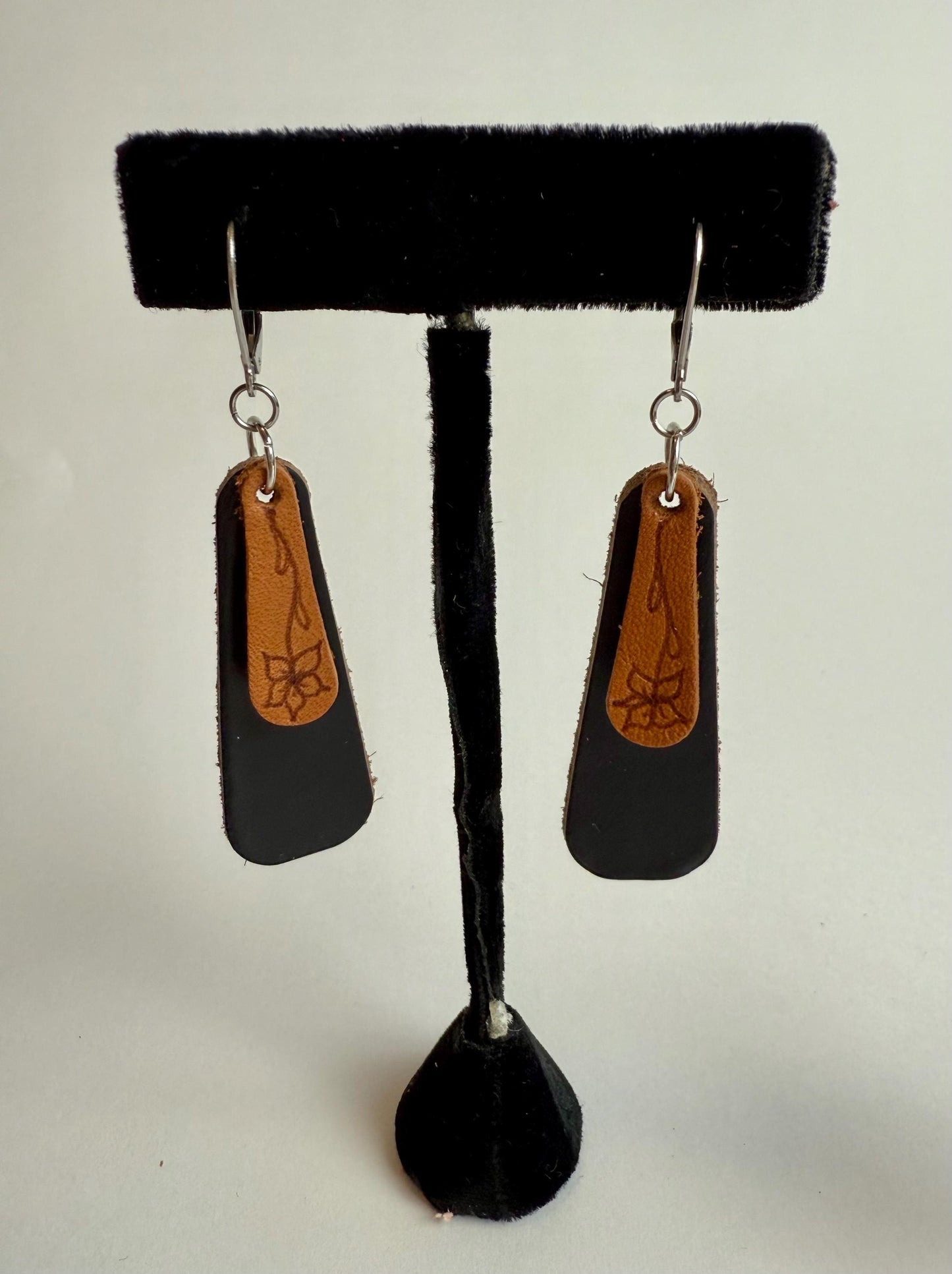 Leather Earrings - Natural Vegetable Tanned leather with Pyrography