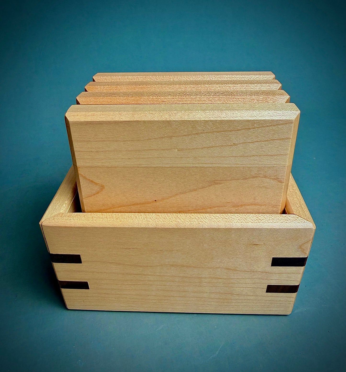 Handmade Maple Wood Coasters - Set of 4 - with maple and walnut storage box