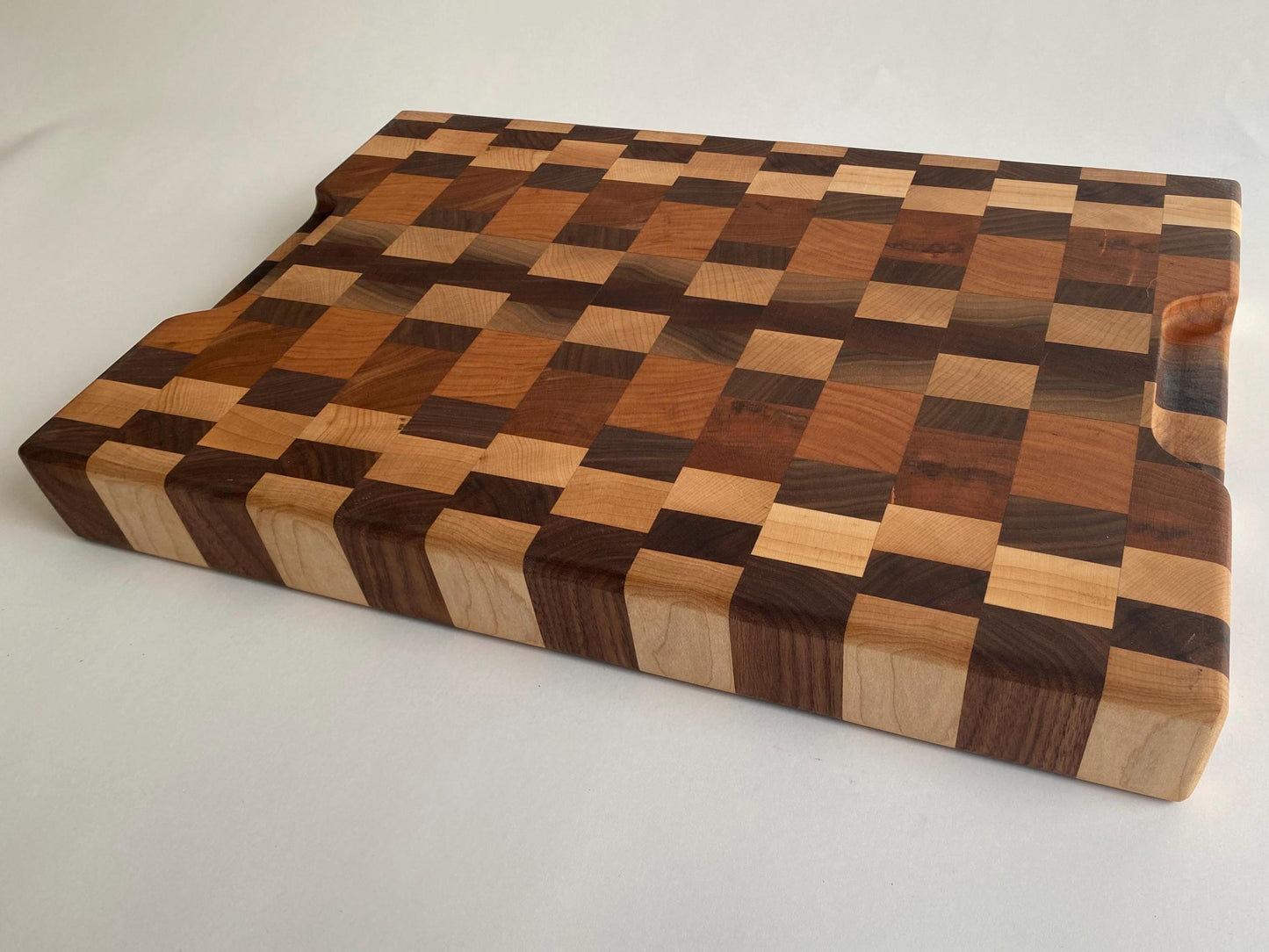 Handmade End-grain Cutting Board, Solid Maple, Walnut and Cherry, 1-7/8 inch Thick, Heavy Duty