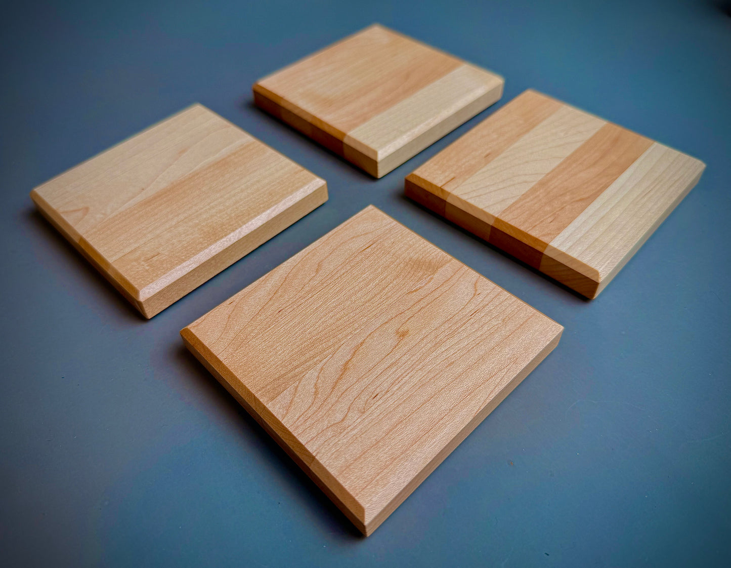 Handmade Maple Wood Coasters - Set of 4 - with maple and walnut storage box