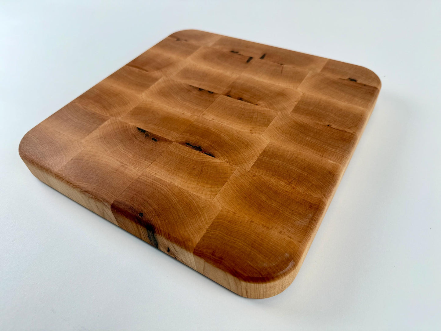 Handmade End-grain Butcher Block Cutting Board, Solid Maple, square, 1.25-inch Thick, Heavy Duty, no handles