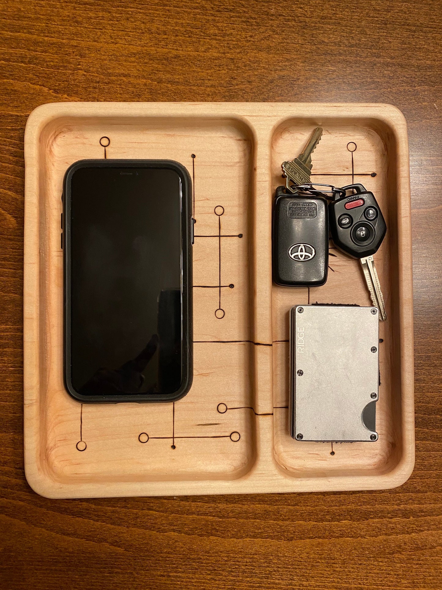 Divided Valet/Serving Tray - Mid-Century Modern Inspired Design (MCM) - Handmade and Woodburned (Pyrography)