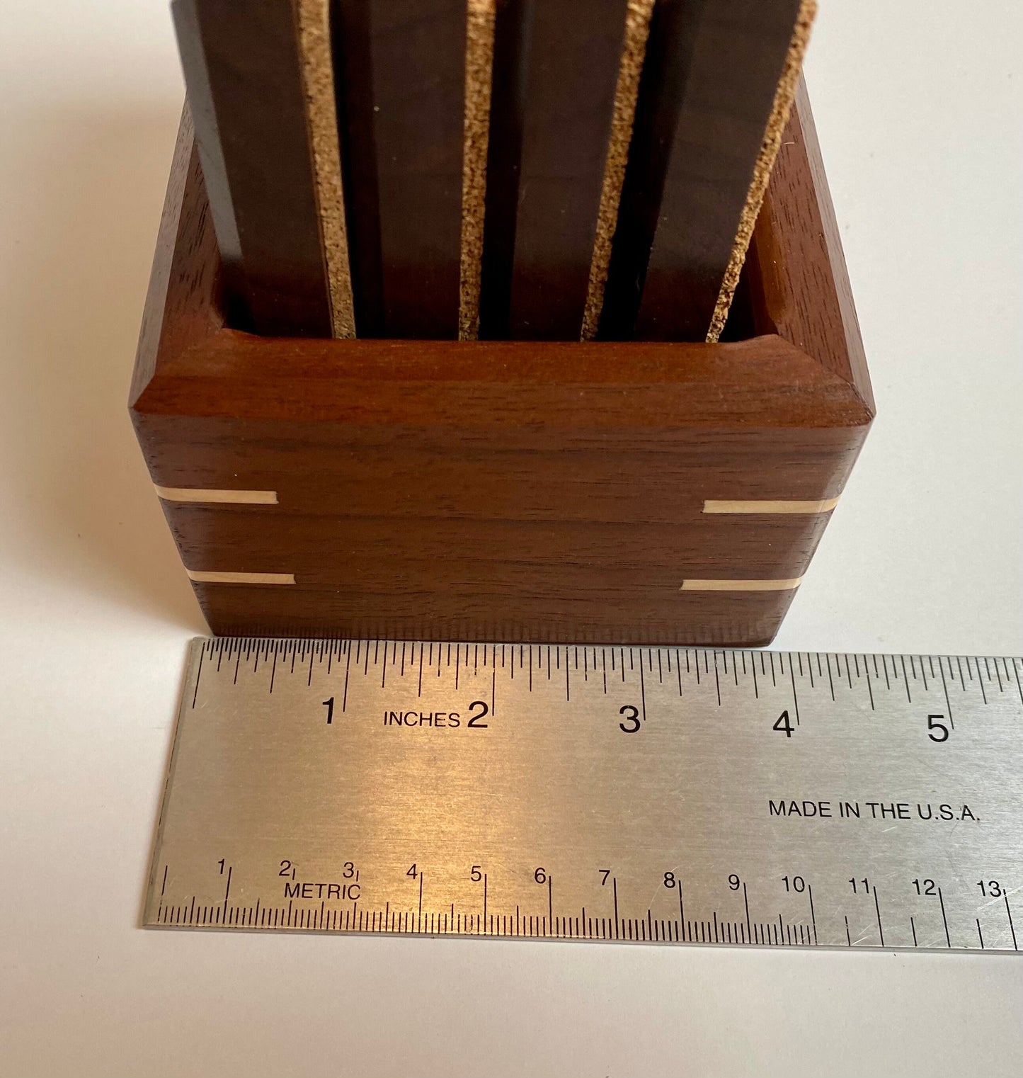 Handmade Walnut Wood Coasters - Set of 4 - with walnut and maple storage box