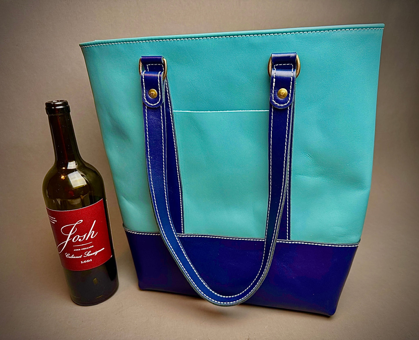 Blue 2-Tone Tote Bag - Italian bag leather - 2 pockets