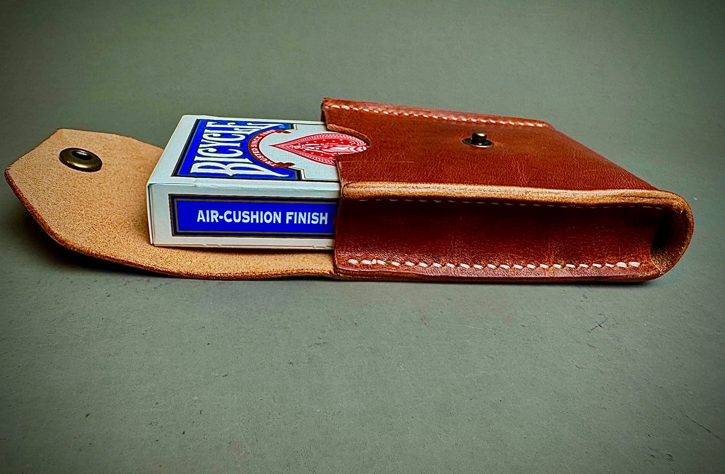 Handmade Leather Playing Card Holder / Case - Hand-Stitched - various colors - includes deck of cards