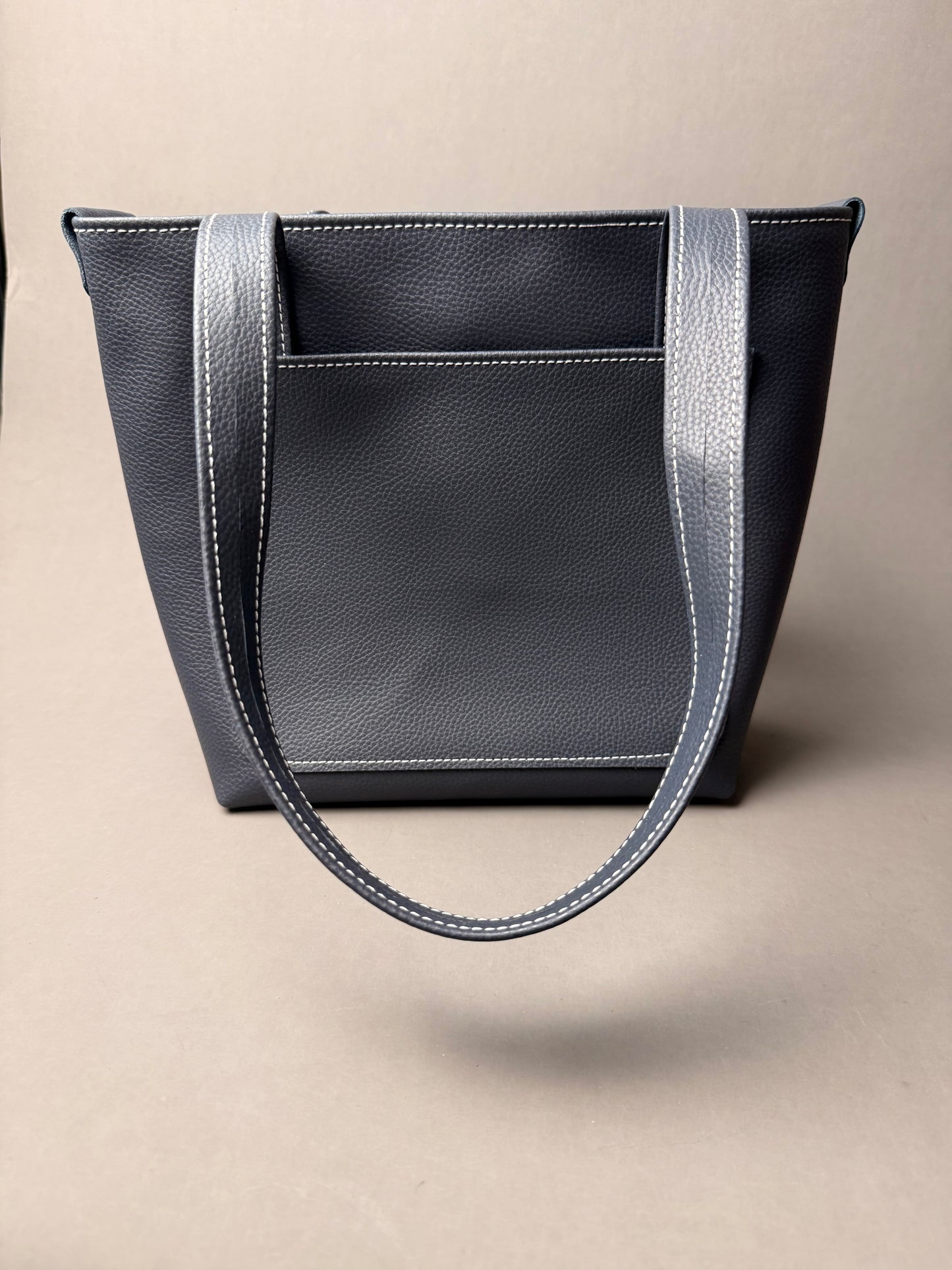 Navy Blue Leather Mini Tote Bag - with Canvas Lining- multiple pockets