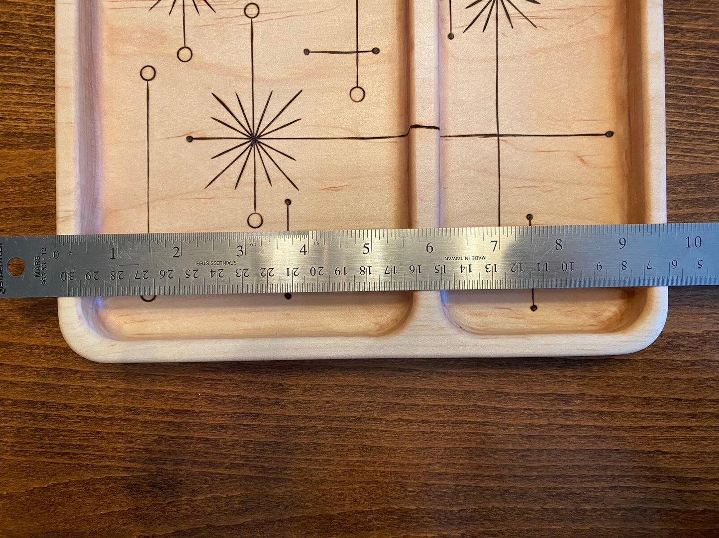 Divided Valet/Serving Tray - Mid-Century Modern Inspired Design (MCM) - Handmade and Woodburned (Pyrography)