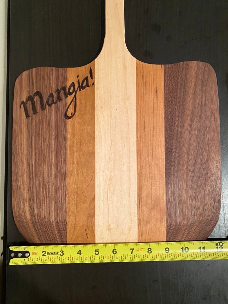 Handcrafted Pizza Peel - Woodburned "Mangia!"
