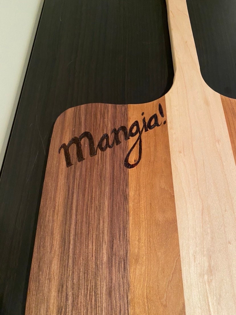 Handcrafted Pizza Peel - Woodburned "Mangia!"