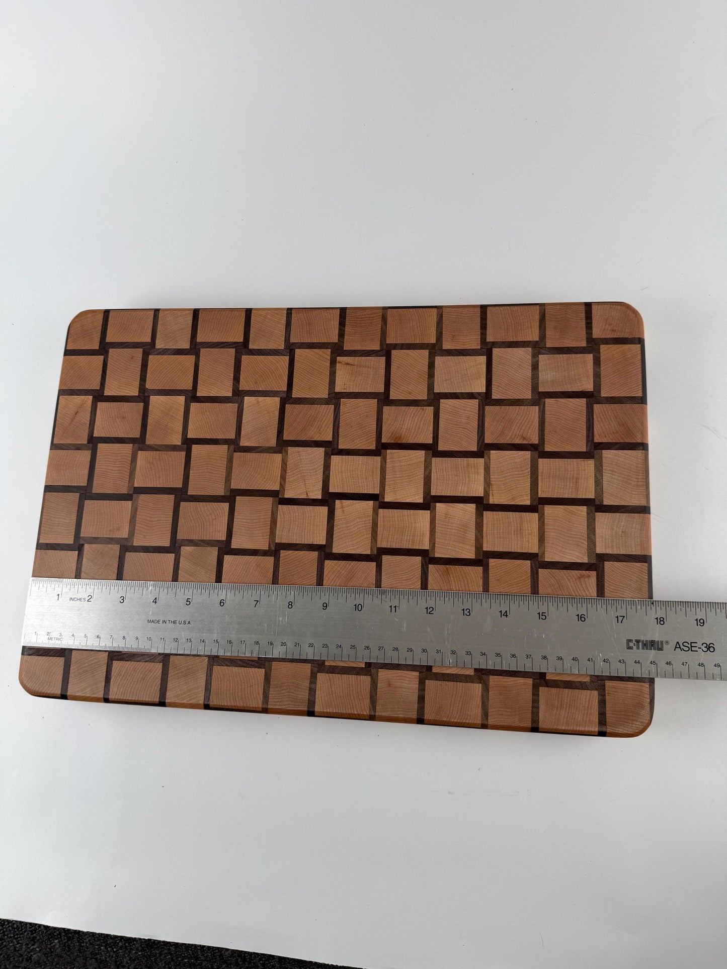 Handmade End-grain Basket-weave Cutting Board, Solid Walnut and Maple, 1.5-inch Thick, Heavy Duty, built-in handles