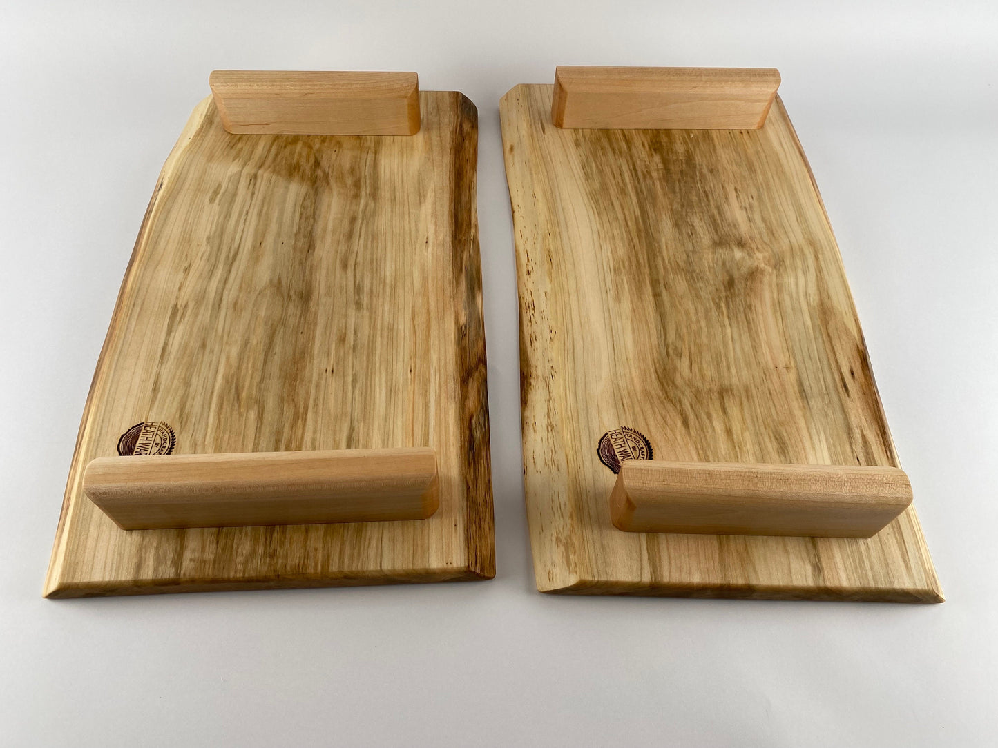 2-Piece Elevated Serving/Display Trays, Silver Maple with double live edge (locally sourced wood) - set B