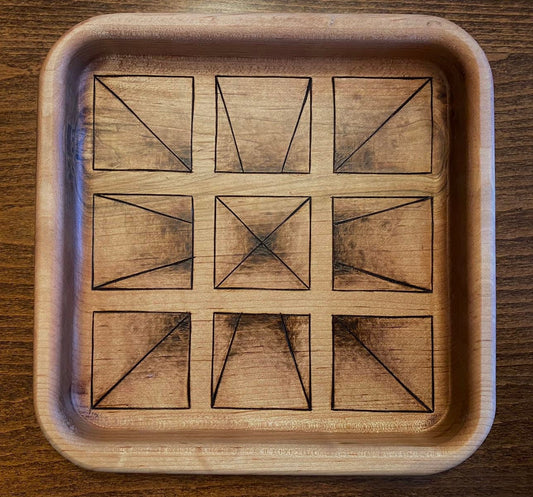 Handmade Keepsake/Valet Tray - 3D Squares Design - Woodburned (Pyrography)