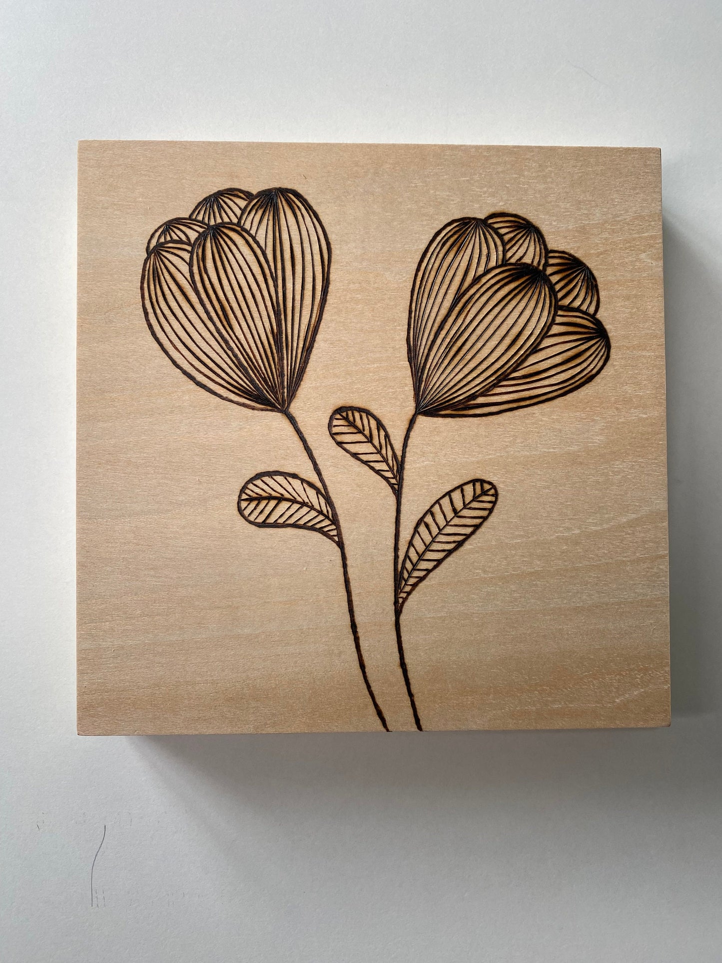 Wall Art: Zentangle Flowers - Trio of 6”x6” tiles - Woodburned (Pyrography)