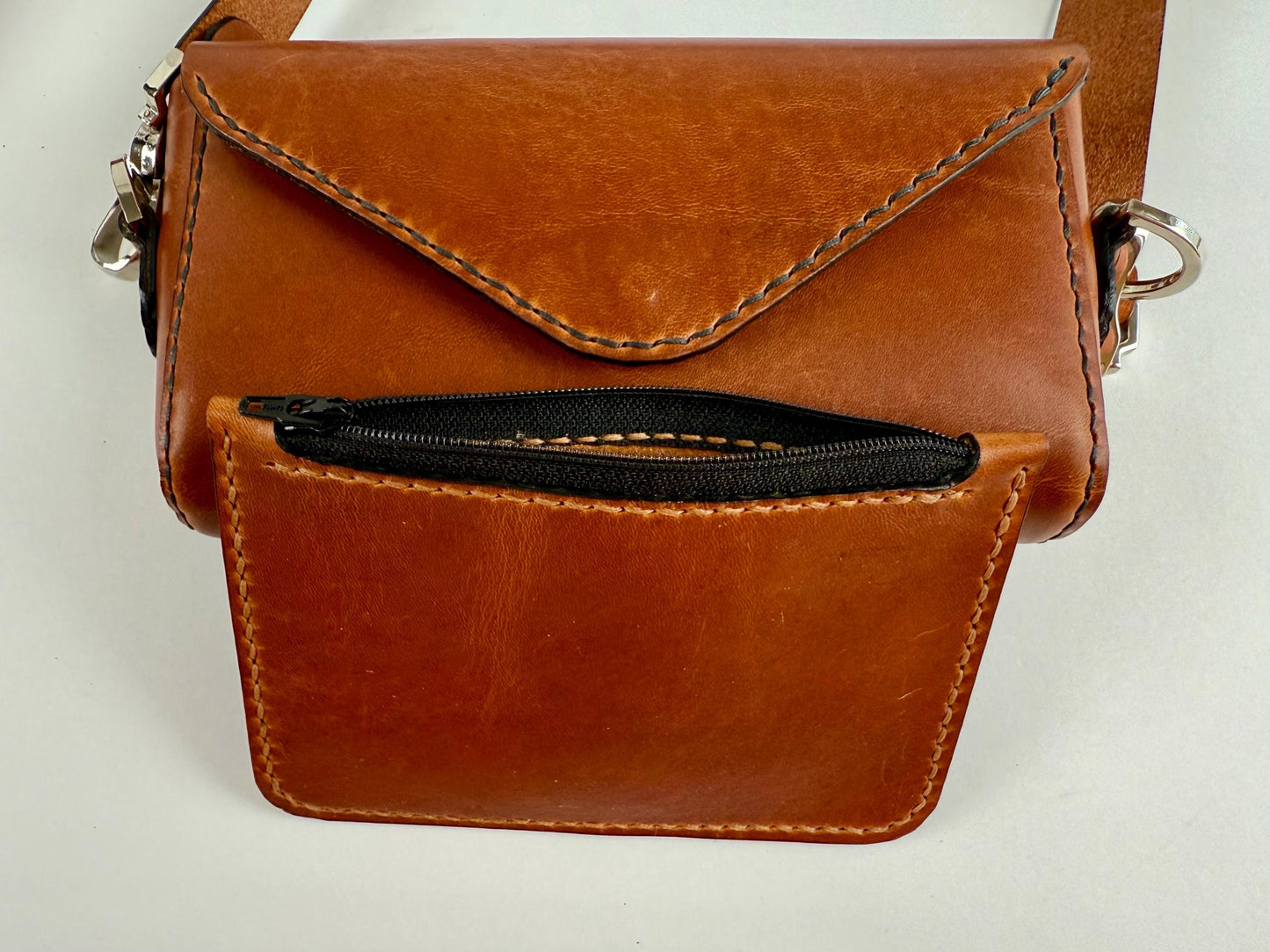 Handmade Petite Leather Crossbody Bag and matching Coin Purse - English Tan Horween Leather - Hand-Stitched