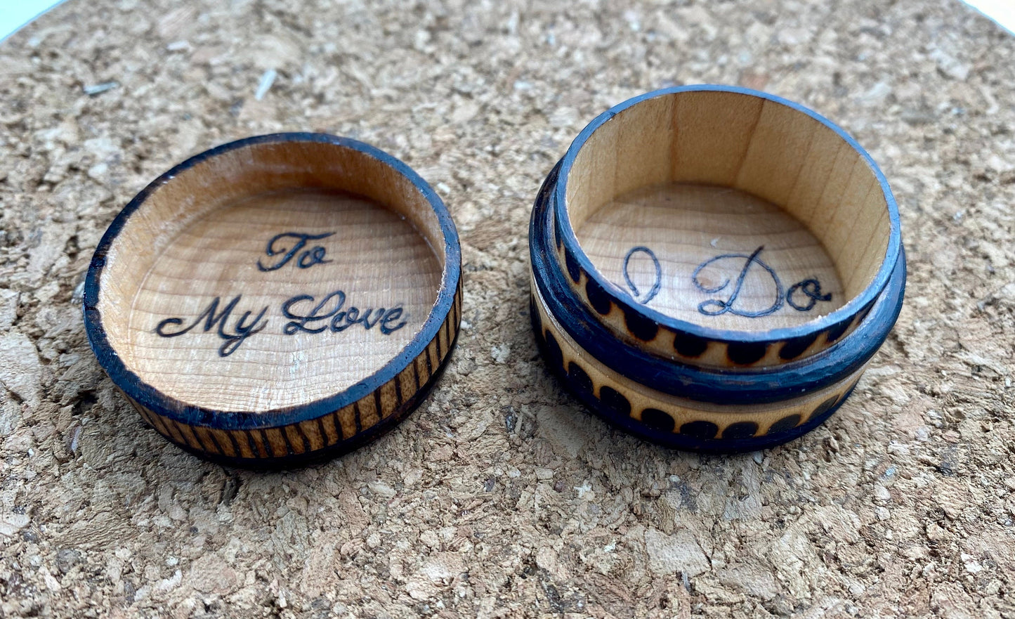 Engagement Ring Box - pyrography (woodburning) floral design - hand drawn