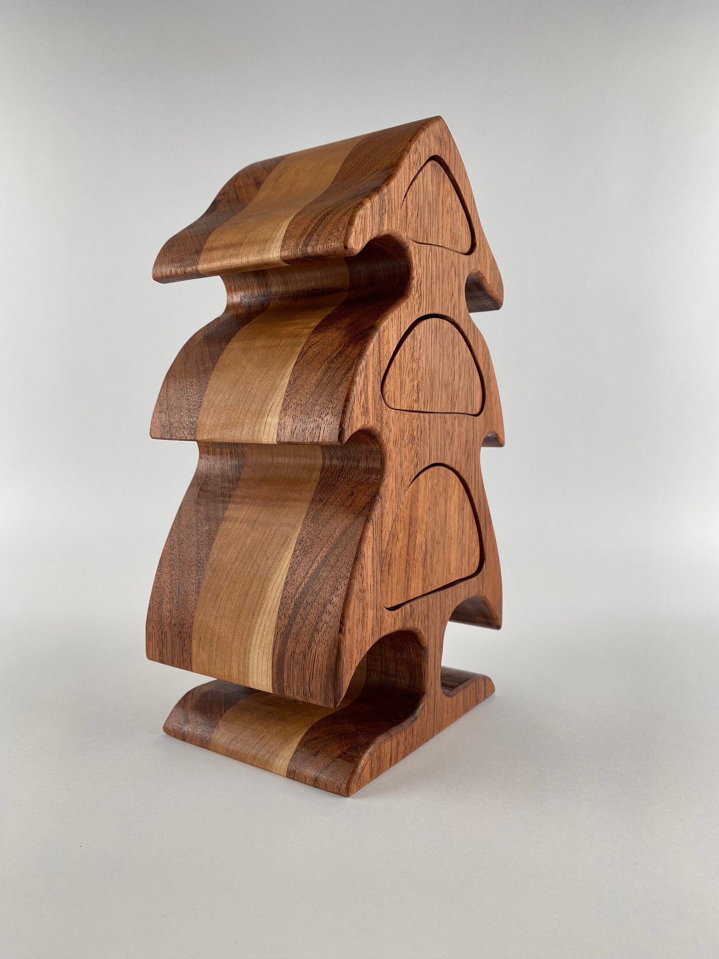 Tree-shaped Keepsake Box - 3 drawers - Jatoba and Cherry woods - Green Flocking inside drawers - bandsaw box