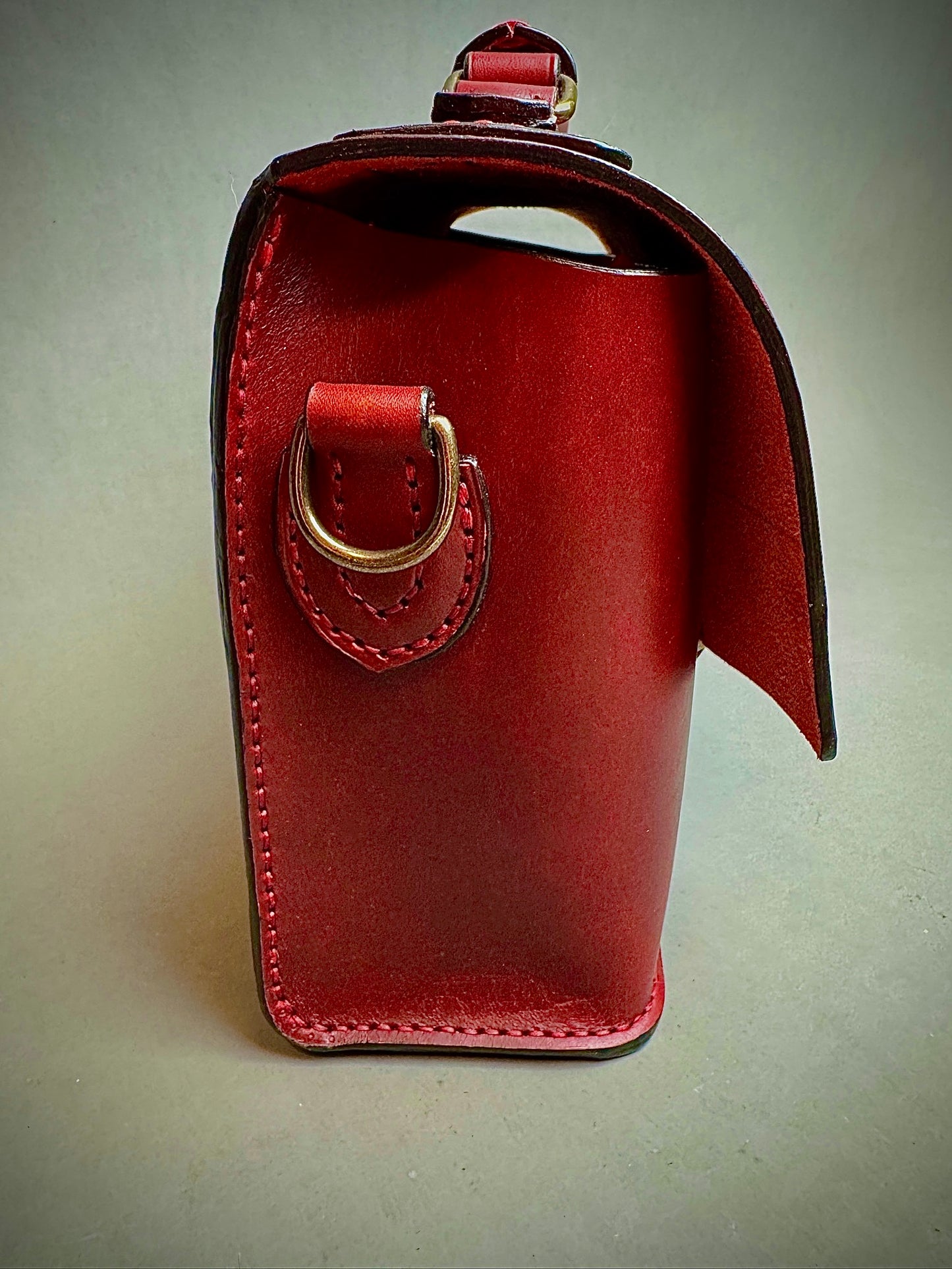 Red Horween Leather crossbody bag with handle