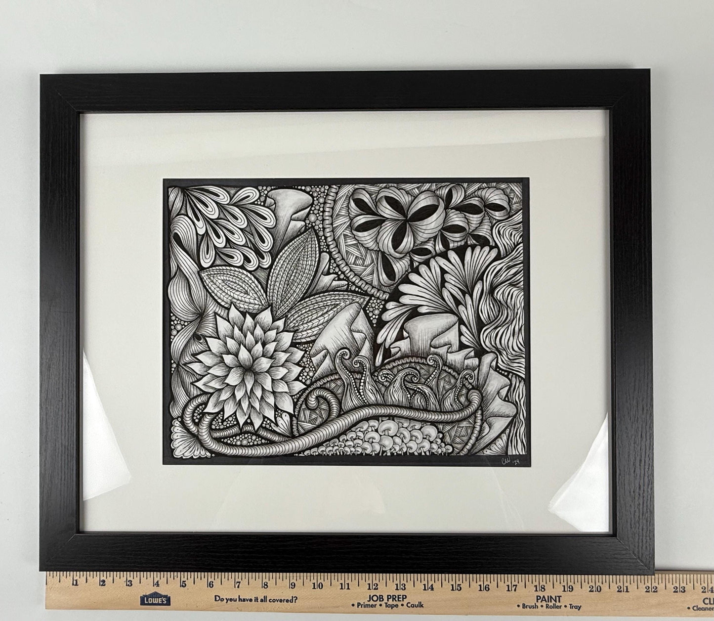 Original Ink Art Drawing - "Sea Life" - Zentangle Style in Frame
