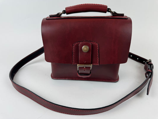 Red Horween Leather crossbody bag with handle