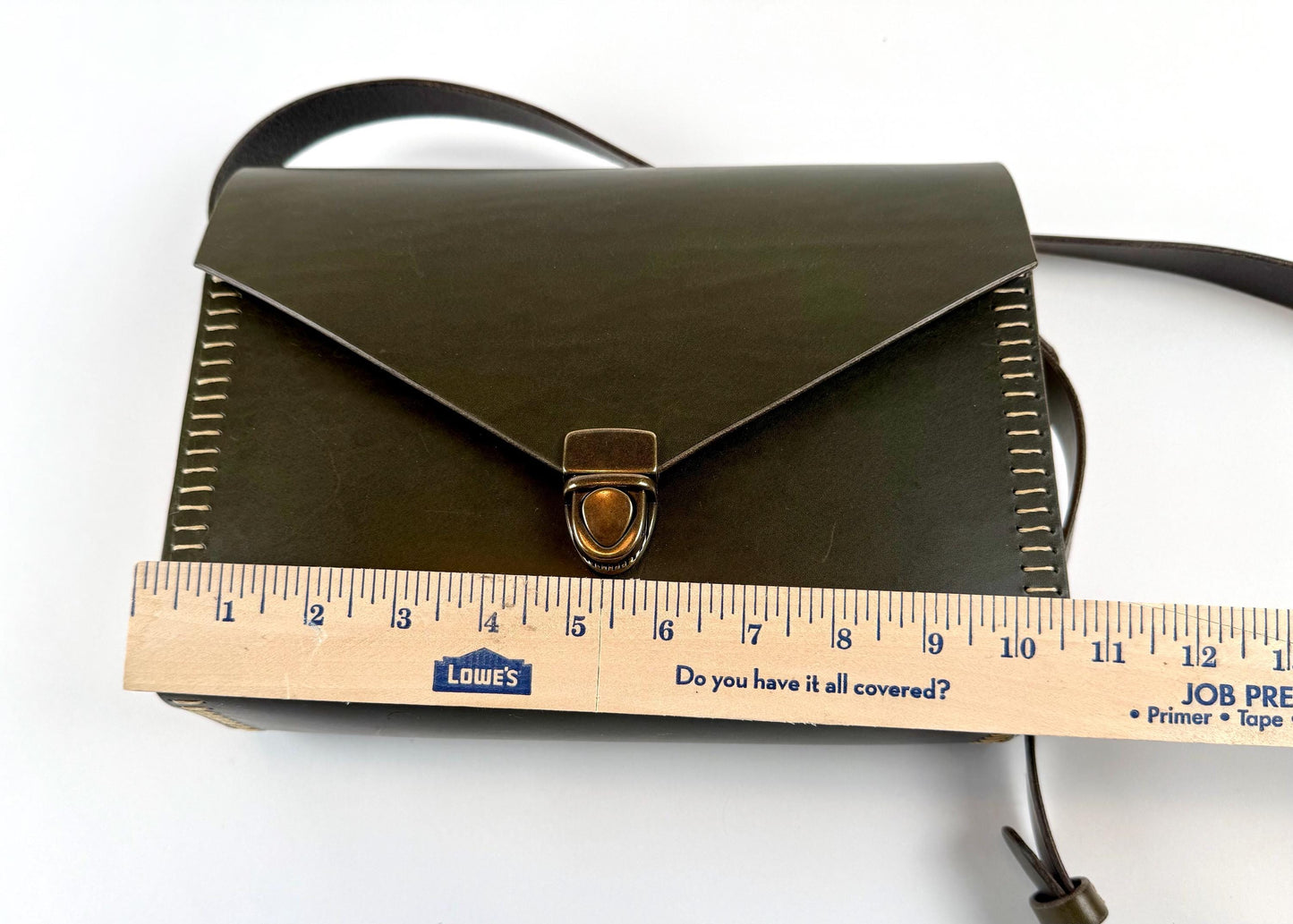 Handmade Green Leather Cross-body Purse with Wooden Side Panels and Celtic Pyrography - Hand-Stitched