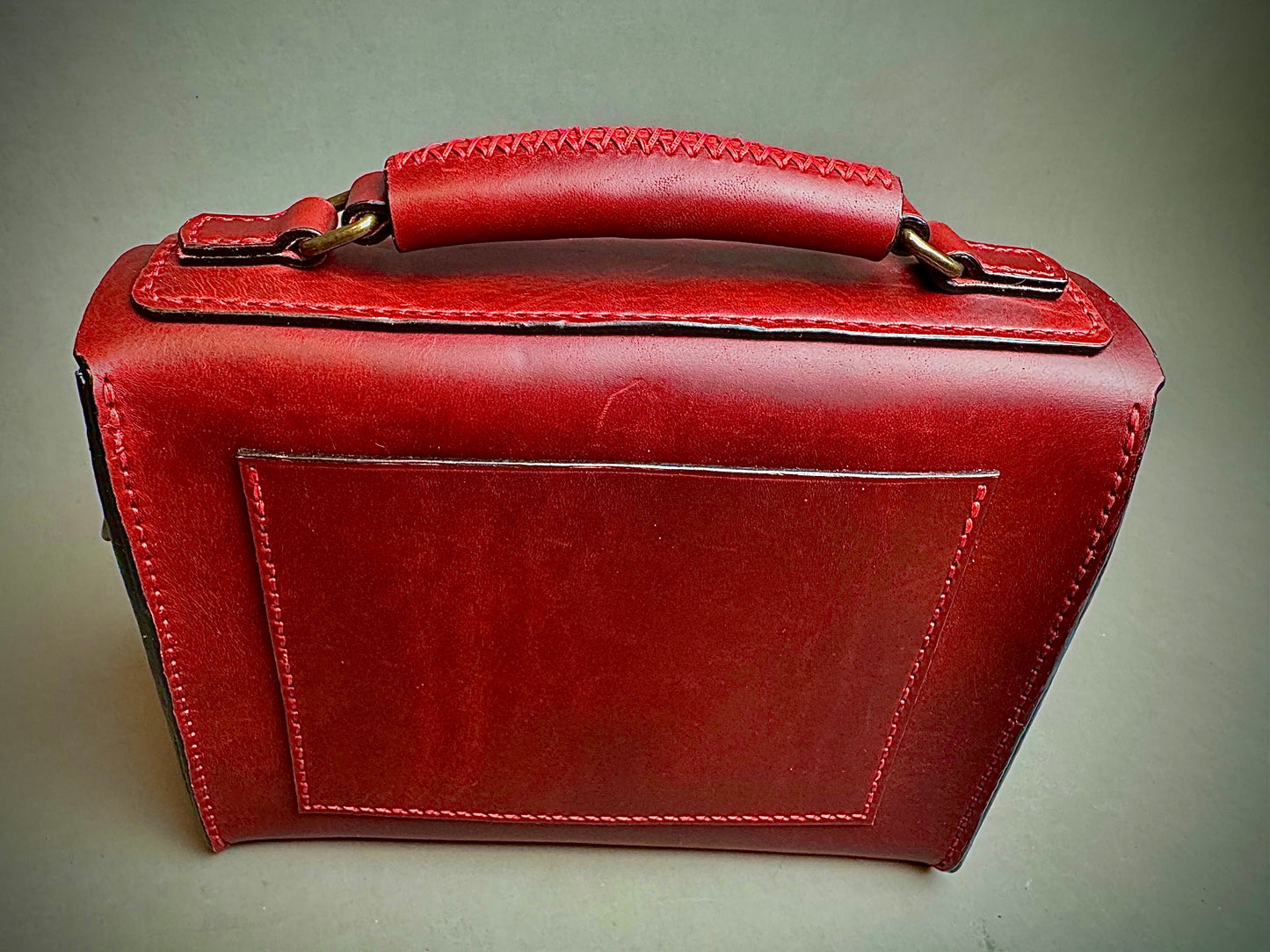 Red Horween Leather crossbody bag with handle