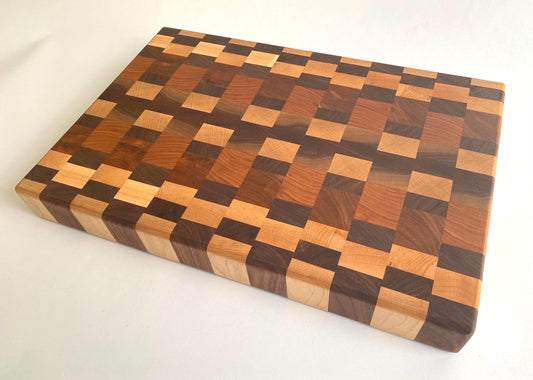 Handmade End-grain Cutting Board, Solid Maple, Walnut and Cherry, 1-7/8 inch Thick, Heavy Duty