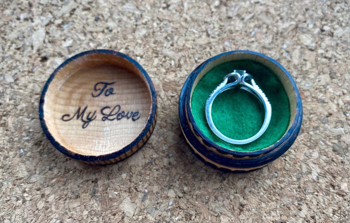 Engagement Ring Box - pyrography (woodburning) floral design - hand drawn