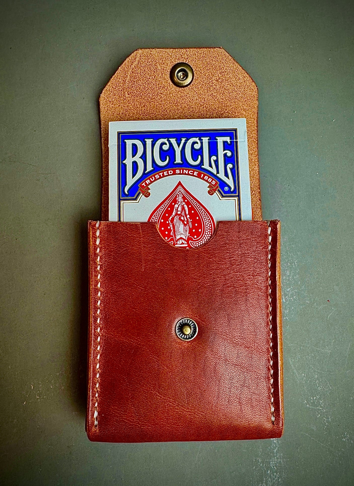 Handmade Leather Playing Card Holder / Case - Hand-Stitched - various colors - includes deck of cards