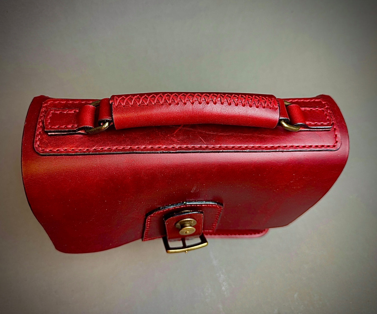 Red Horween Leather crossbody bag with handle