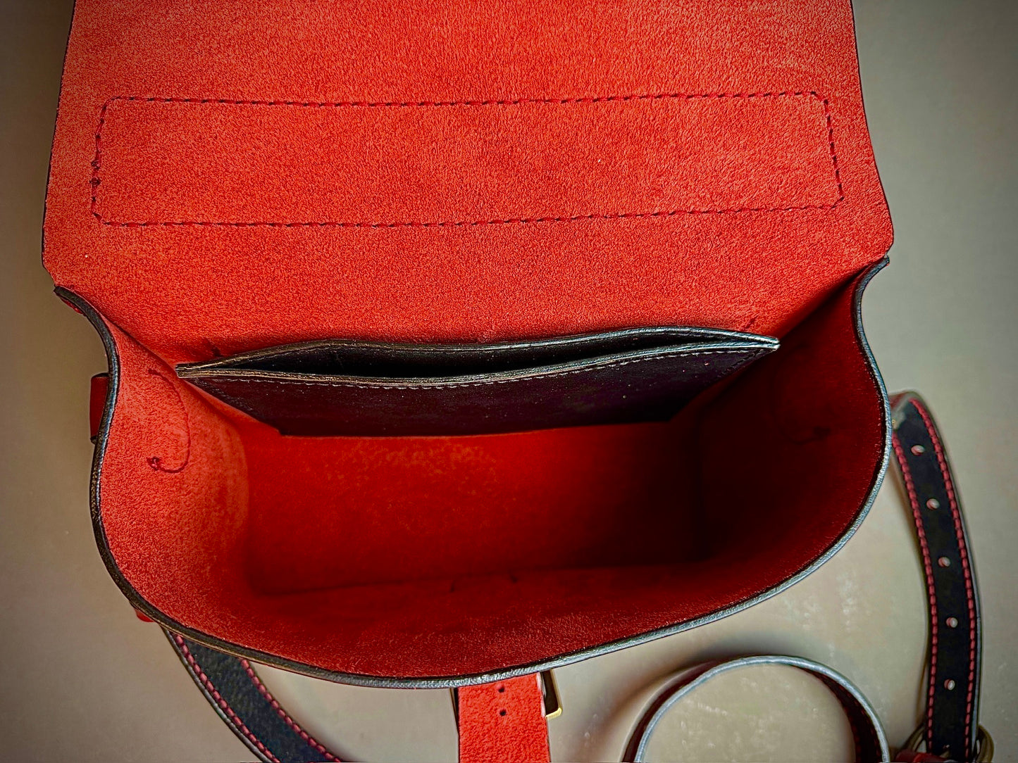 Red Horween Leather crossbody bag with handle