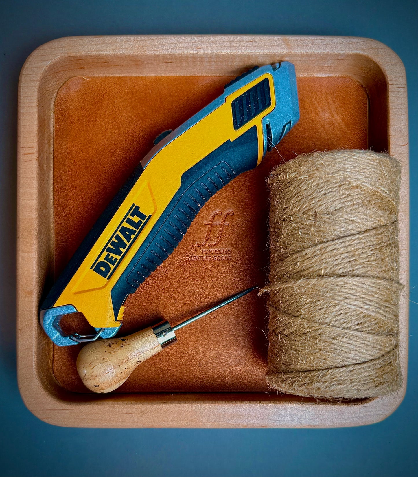 Rustic Valet Tray - wood and leather