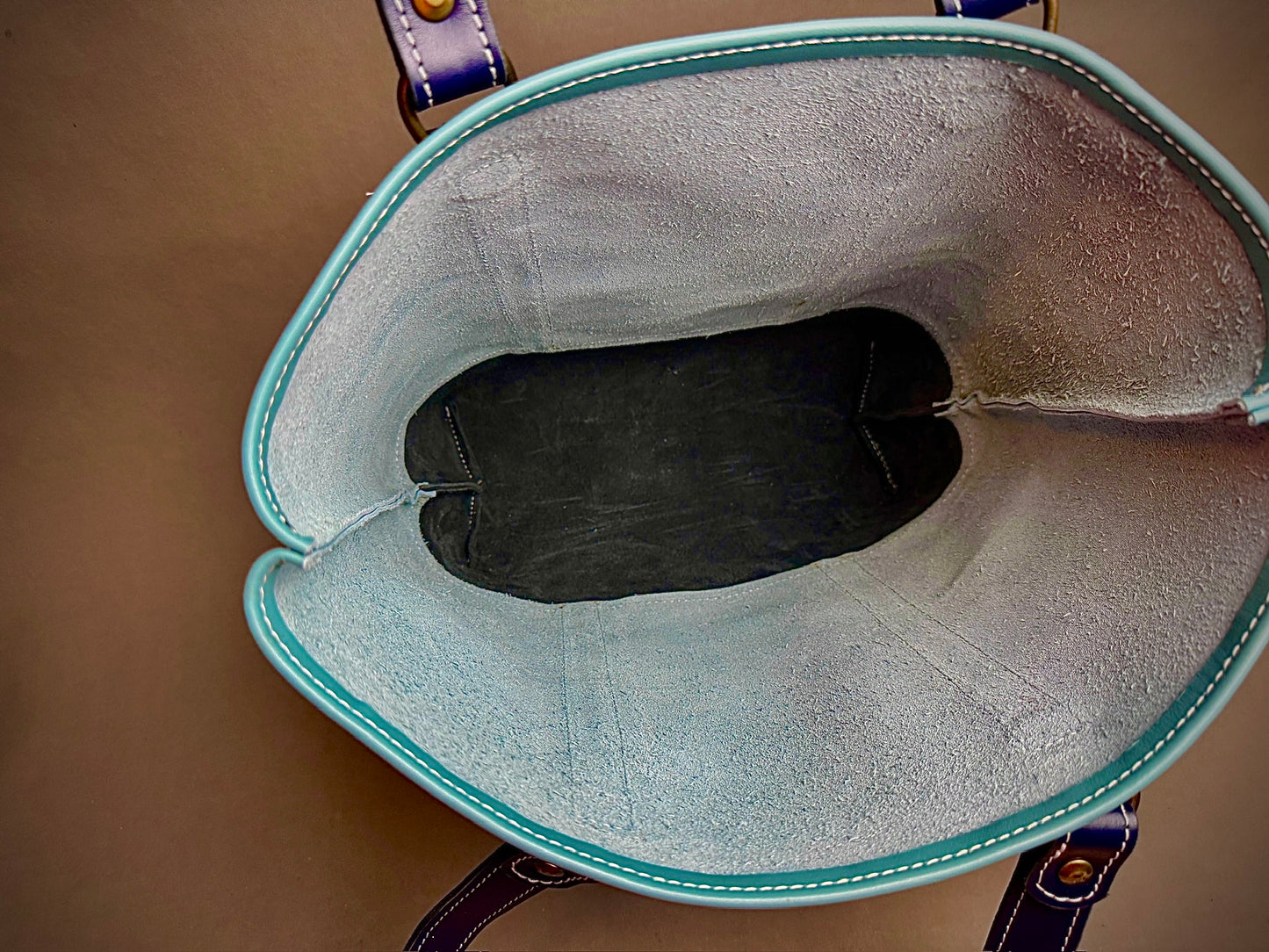 Blue 2-Tone Tote Bag - Italian bag leather - 2 pockets